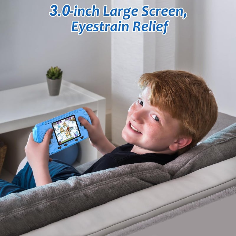 GAMPLAE Handheld Game for Kids - Preloaded 258 Retro Video Games & 3 Cartridges, 3.0" HD LCD Screen, Portable Gaming Player with Rechargeable Battery, Birthday Xmas Gift for Boys Girls 4-12, Blue - Image 5